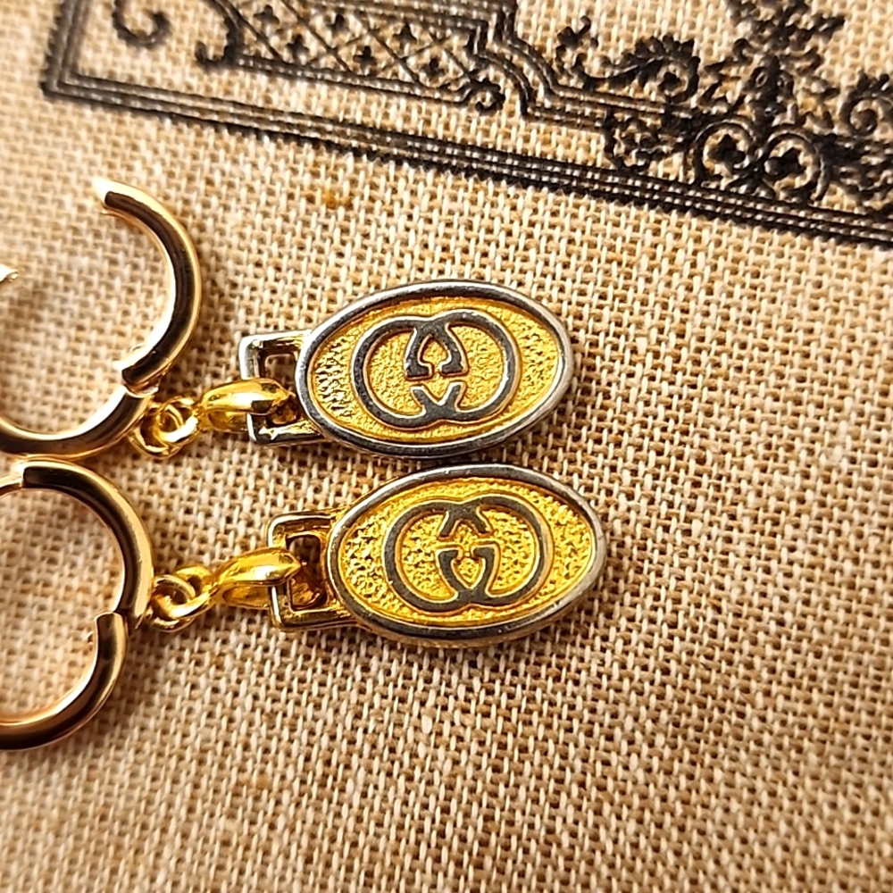 AUTHENTIC Gucci GG Charm Pendants Drop Earrings Customized Gold Plated - Picture 6 of 6